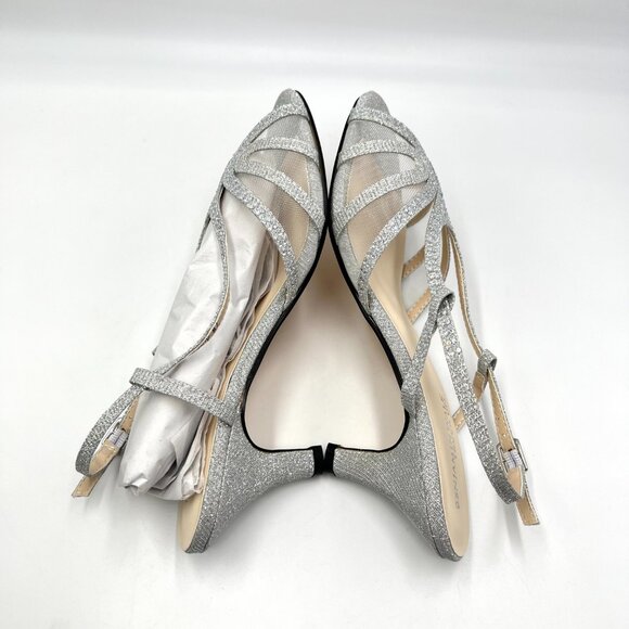 7W 7 WIDE WIDTH Touch Ups Clara Silver Low Kitten Heels Dress Sandals Shoes - Picture 7 of 14